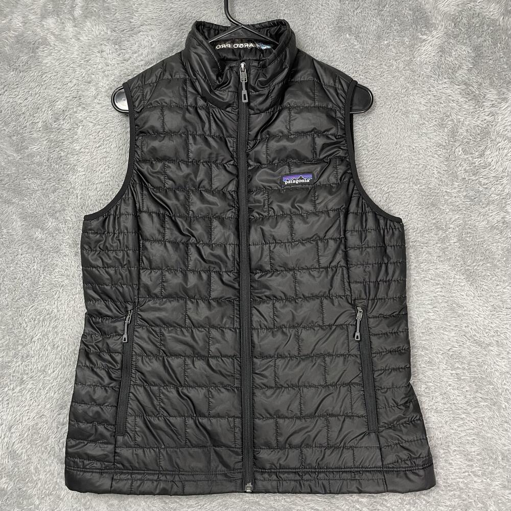 Patagonia Quilted Vest Womens L Black PrimaLoft Insulated Full Zip Outdoor